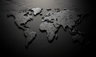 World Map in Dark Texture Style, Representing Global Connection and Exploration, Ideal for Business, Travel, and Educational Projects
