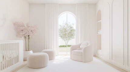 Fototapeta premium Elegant Modern Roman Chic Nursery with Soft Pastel Colors and Whimsical Decor for Parents and Children