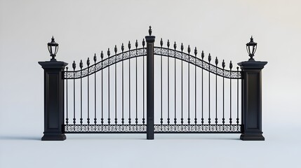 Naklejka premium Decorative large double gates with scrollwork and lanterns