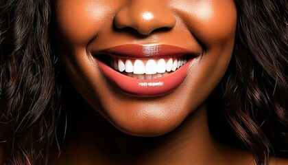 Fototapeta premium Smiling woman with beautiful face and white teeth, close-up portrait
