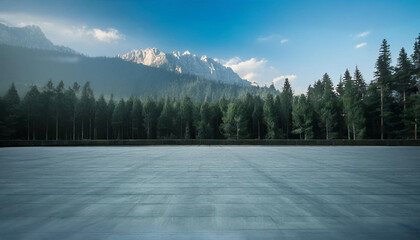 Empty parking lot forest background, minimal, clean 