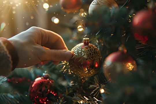 Decorating Christmas Tree with Ornaments, Lights, and Festive Cheer - Powered by Adobe