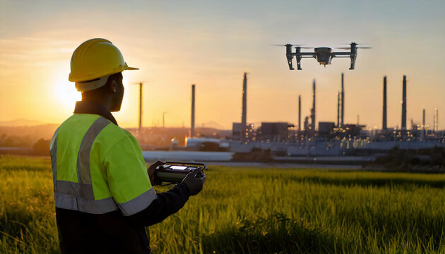 Experts remotely control drones to monitor the smooth operation of industrial plants.
