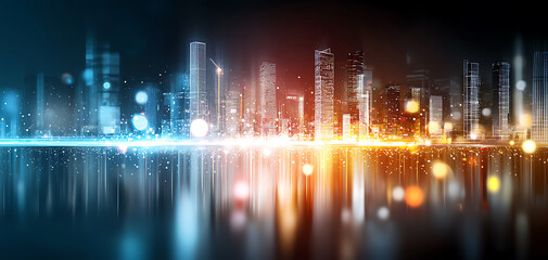 Obraz premium Dynamic cityscape at night urban landscape digital art nighttime vibrant colors modern aesthetic for seo appeal
