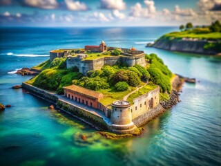 Captivating Tilt-Shift Photography of Fort Alexander Surrounded by Lush Greenery, Showcasing the Unique Architecture and Historical Significance of This Coastal Fortress