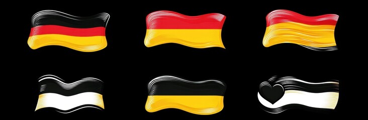 Obraz premium Colorful flowing flags representing Germany and its cultural elements, including vibrant hues and artistic interpretations of national symbols and prideful motifs