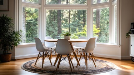 Obraz premium Dining Room with a View of a Wooded Landscape