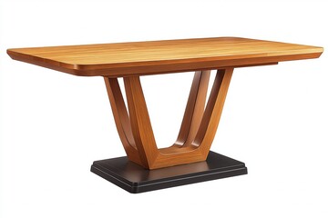 wooden lacquered table with black metal legs on white background