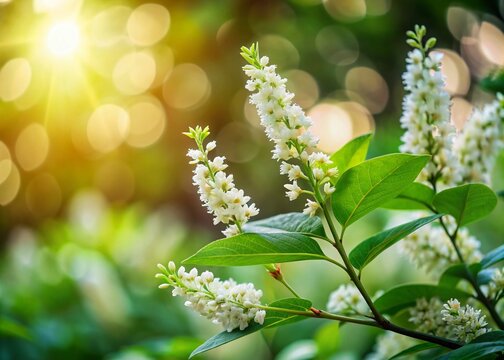 Captivating Virginia Sweetspire in Bloom: A Bokeh Effect Showcase of Itea Virginica, Emphasizing Its Natural Beauty and Serenity in a Lush Garden Setting