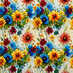 bright background of wild flowers on light background square illustration