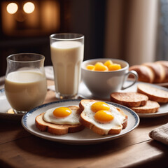Fototapeta premium Milch - Milch und Spiegelei für den Morgenstart