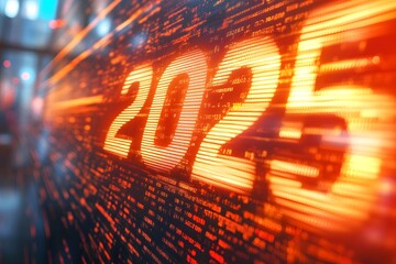 Technological background with the inscription "2025". Generative AI.