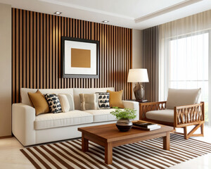 Fototapeta premium Stylish living room design with modern furniture and decor.