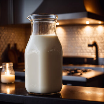 Milch - Vollmilch in der K&uuml;che bei Kerzenlicht