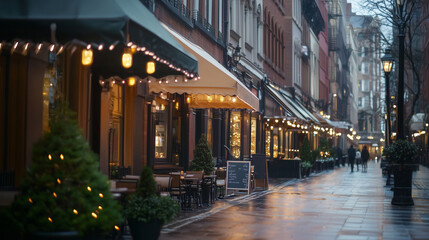 Fototapeta premium Busy Urban Street with Colorful Facades and Outdoor Cafés