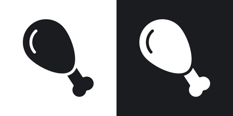 Chicken leg icon set in black filled and solid filled style