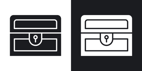 Treasure chest icon set in black filled and solid filled style