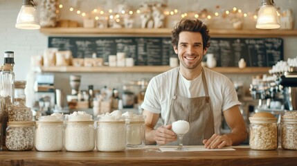 A bartender in a classic bar preparing a cocktail with sugar, surrounded by warm golden lighting, exuding elegance and sophistication.