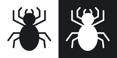 Spider icon set in black filled and solid filled style