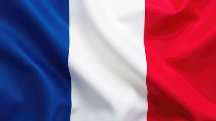 A close-up shot of the French flag, showing the rich colors and texture of the fabric. Concept of French national pride and identity.