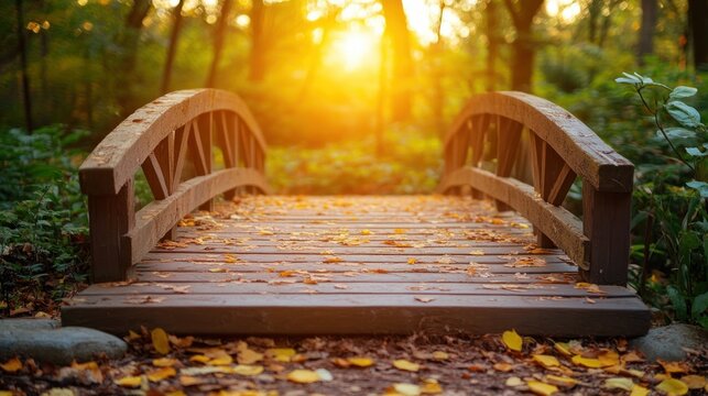 A Wooden Bridge Symbol of Journey, Transition, and Freedom This picturesque bridge image showcases a path leading to a serene destination, representing the journey from one stage of life to another