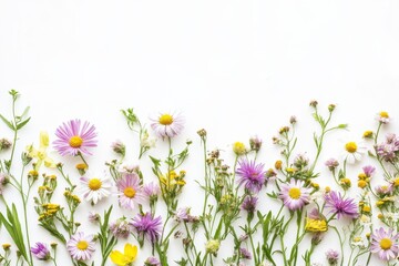 Naklejka premium Beautiful daisies border the isolated white background