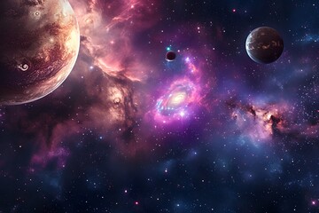 Exploring cosmic wonders galaxies and planets outer space digital art nebula environment wide angle astronomical concept