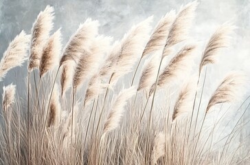 A photograph of pampas grass with long, fluffy leaves swaying in the breeze