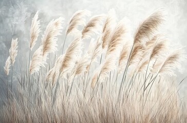 A photograph of pampas grass with long, fluffy leaves swaying in the breeze