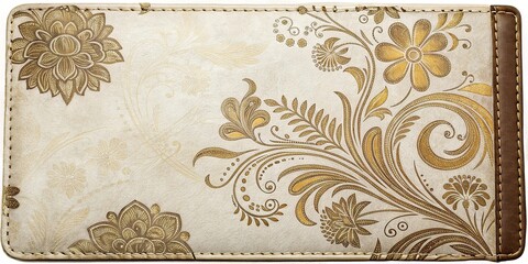 Distressed old leather background with intricate golden floral patterns, ornamental details, gold, botanical design
