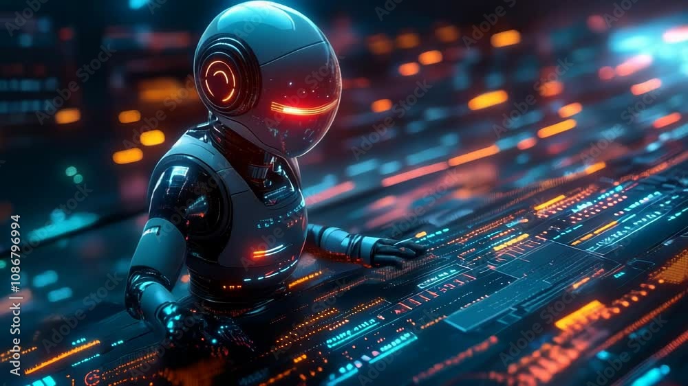 Poster ai robot demonstrating version control and revision history tracking in digital data management with