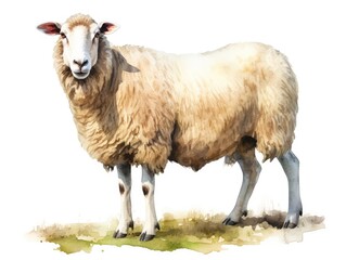 Obraz premium Watercolor Sheep Isolated, Aquarelle Lamb, Creative Watercolor White Sheep on White, Ram Drawing