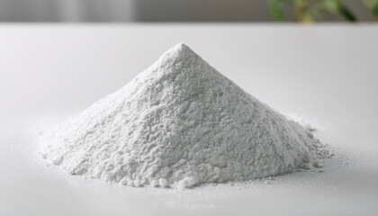 Heap of white titanium dioxide powder. Calcium carbonate, magnesium or zinc oxide.