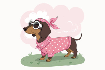 cute Dachshund Paws and Polka Dots vector