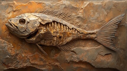 Detailed fossil of a fish embedded in stone, showcasing ancient life and geological processes over millions of years.