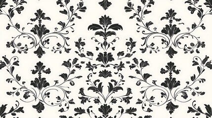 Obraz premium Elegant Black and White Damask Pattern for Classic and Timeless Interior Design