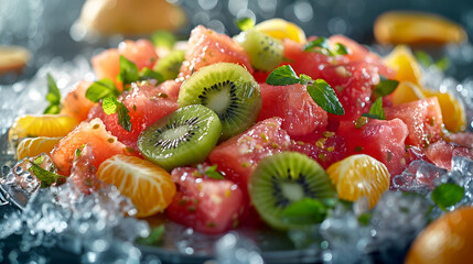 Fresh Fruit Salad on Ice with Vibrant Colors