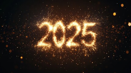 Glittering year 2025 sparkles on a dark background