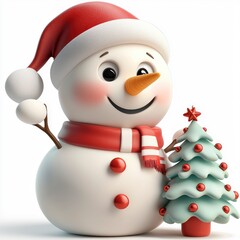 Cute Snowman Holding a Christmas Tree - Festive Winter Character Illustration