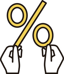 シンプルなパーセントの記号を持つ手のアイコンイラスト素材