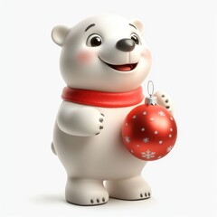 Adorable 3D Render of a Polar Bear Cub Holding a Christmas Ornament