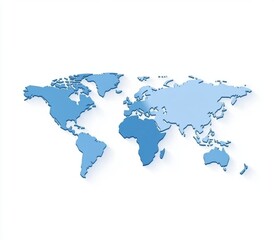 Obraz premium Blue Ocean-Inspired World Map Illustration on a Clean White Background, Perfect for Educational, Travel, and Geographic Themes in Digital and Print Media