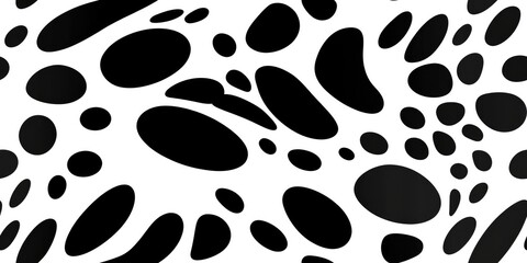 Seamless pattern illustration of bold abstract black spots on a white background, perfect for stylish and contemporary animal-inspired decoration and designs..