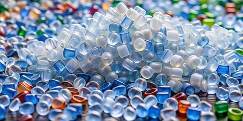 Candid Photography of Transparent Polyethylene Granules: HDPE Plastic Pellets as Versatile Raw Material for Innovative Manufacturing and Sustainable Solutions