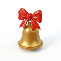 Golden Bell with Red Bow - Festive Christmas Decoration