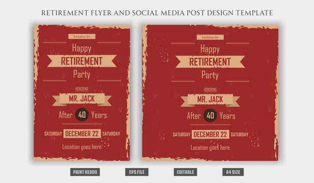 Happy Retirement party poster banner flyer brochure a4 design template social media post vintage old classic traditional vector elements custom celebration festive holiday icon decorate edit rgb print