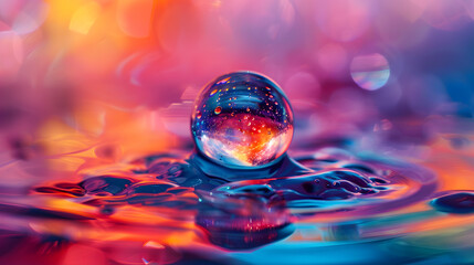 A colorful ball is floating on top of a body of water