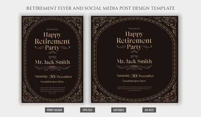 Happy Retirement party banner poster flyer brochure a4  squire social media post design templates vintage celebration nostalgic elder old traditional print ready templates.