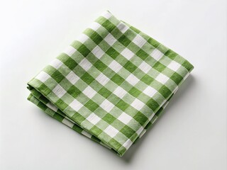 Green Checkered Napkin Towel Isolated on White Background - Perfect for Kitchen Decor, Table Settings, and Mockups, Featuring a Minimalist Flat Lay Design with Copy Space