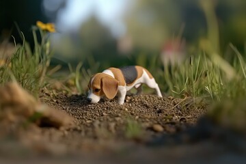 Beagle with Nose to the Ground: A curious Beagle sniffing the ground